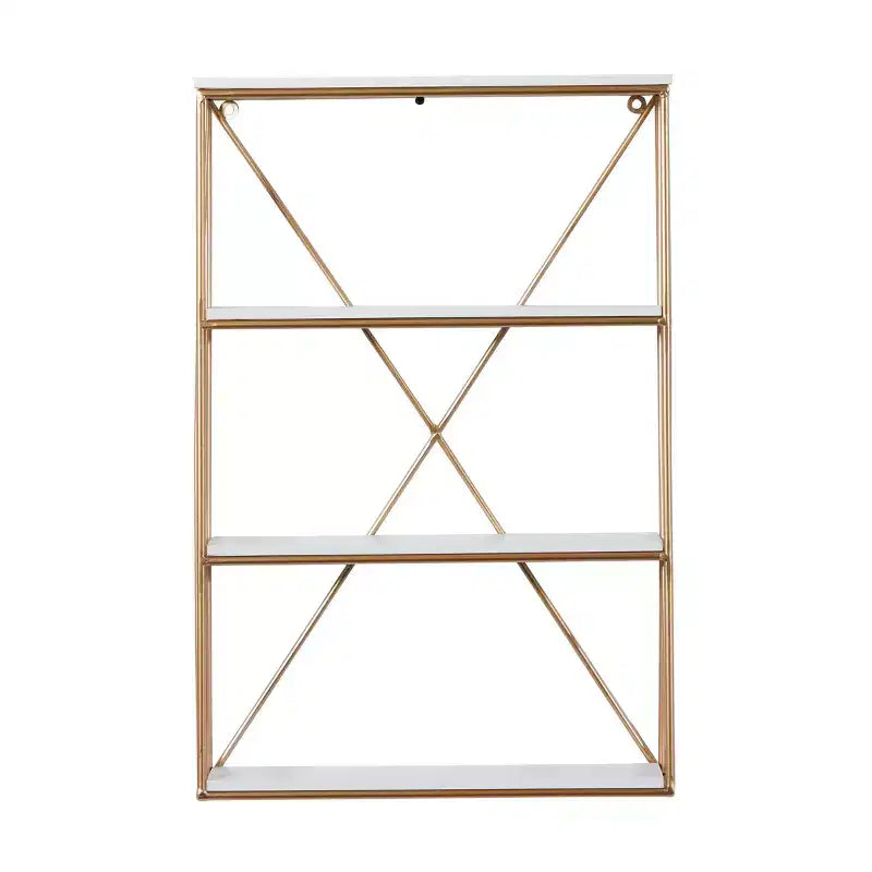 Olivia & May 24"x16" Wooden 4 Shelves Wall Gold : Polished MDF, No Assembly, Luxury Glam Decor Style