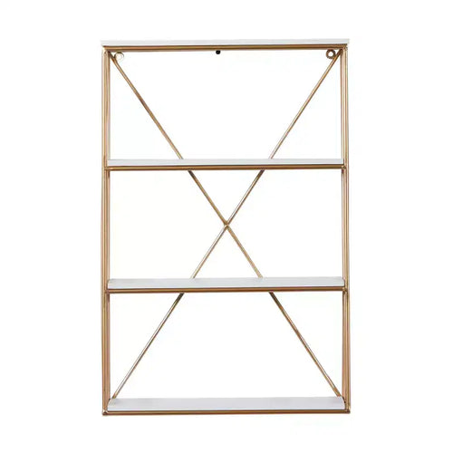 Olivia & May 24"x16" Wooden 4 Shelves Wall Gold : Polished MDF, No Assembly, Luxury Glam Decor Style