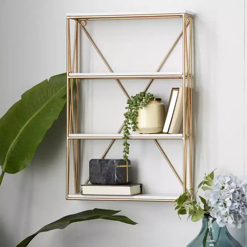Étagère murale en bois à 4 niveaux Or 61x41 cm | Décoration Glamour de Luxe