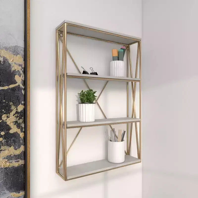 Étagère murale en bois à 4 niveaux Or 61x41 cm | Décoration Glamour de Luxe