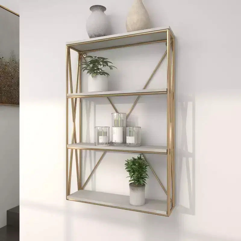 Étagère murale en bois à 4 niveaux Or 61x41 cm | Décoration Glamour de Luxe