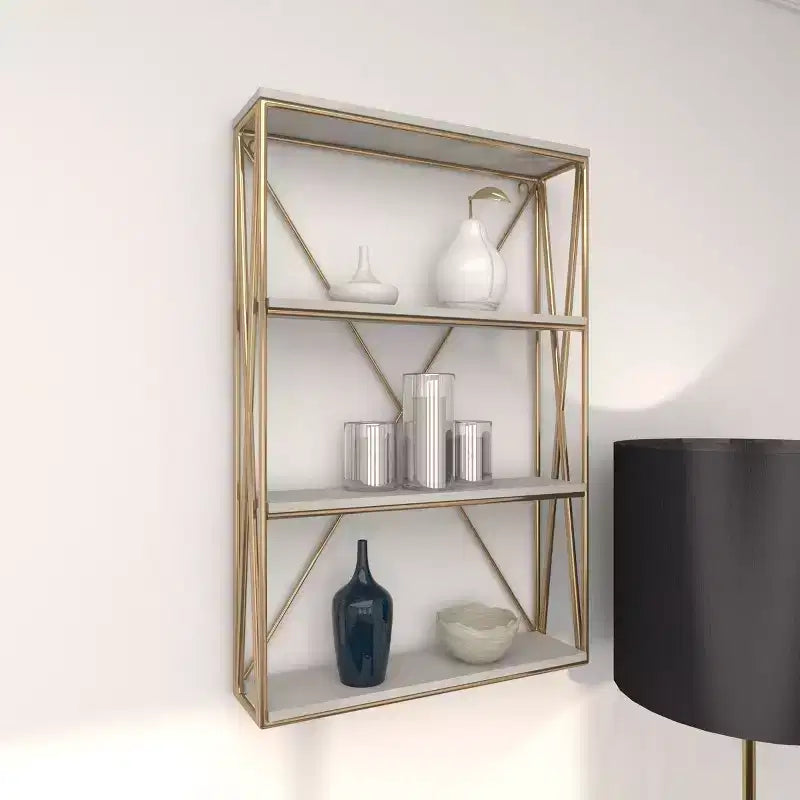 Étagère murale en bois à 4 niveaux Or 61x41 cm | Décoration Glamour de Luxe