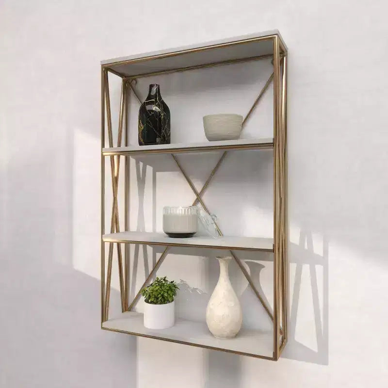 Étagère murale en bois à 4 niveaux Or 61x41 cm | Décoration Glamour de Luxe