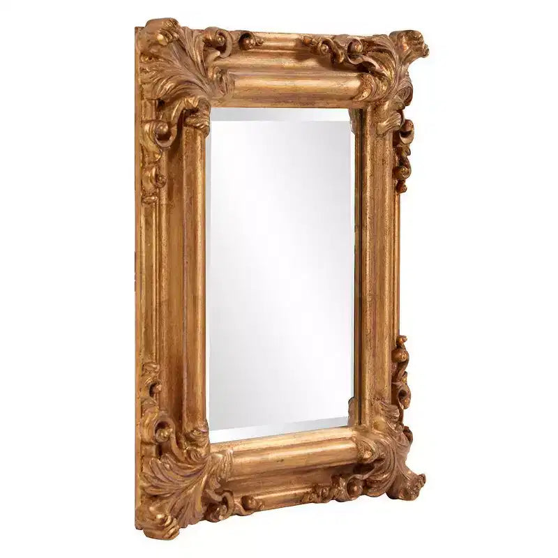 Miroir mural décoratif en bois Howard Elliott Edwin 23"x20", cadre doré : Verre biseauté, style antique, montage vertical/horizontal