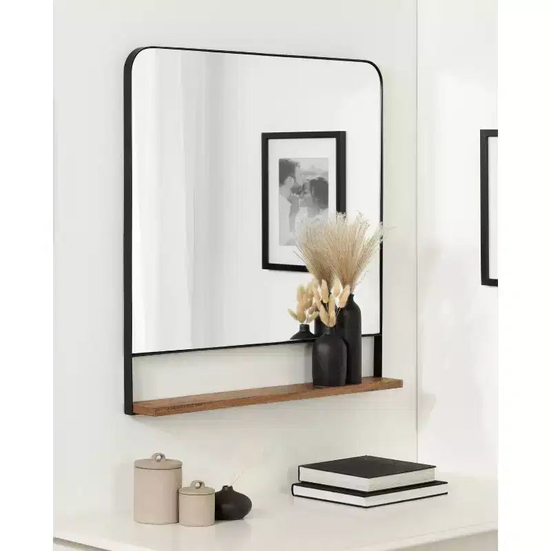 Miroir mural carré 81x81 cm avec étagère naturelle | Style Chadwin