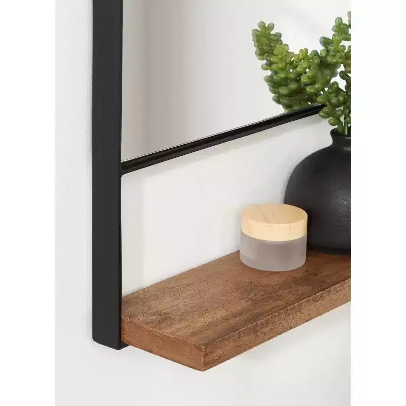 Miroir mural carré 81x81 cm avec étagère naturelle | Style Chadwin