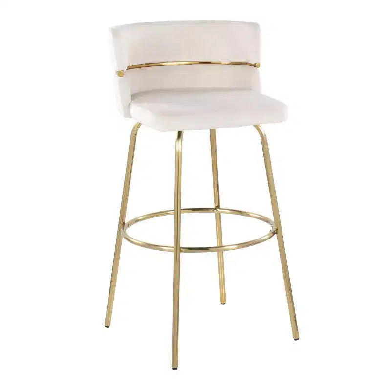 Lot de 2 tabourets de bar pivotants Doré/Crème | Revêtement en velours, base en métal