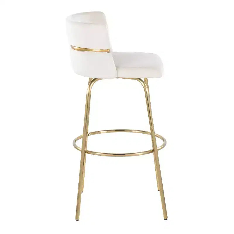 Lot de 2 tabourets de bar pivotants Doré/Crème | Revêtement en velours, base en métal
