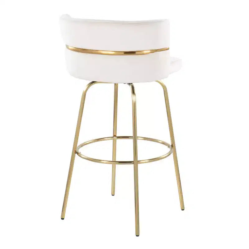 Lot de 2 tabourets de bar pivotants Doré/Crème | Revêtement en velours, base en métal
