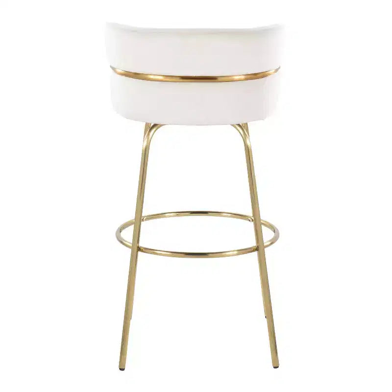 Lot de 2 tabourets de bar pivotants Doré/Crème | Revêtement en velours, base en métal