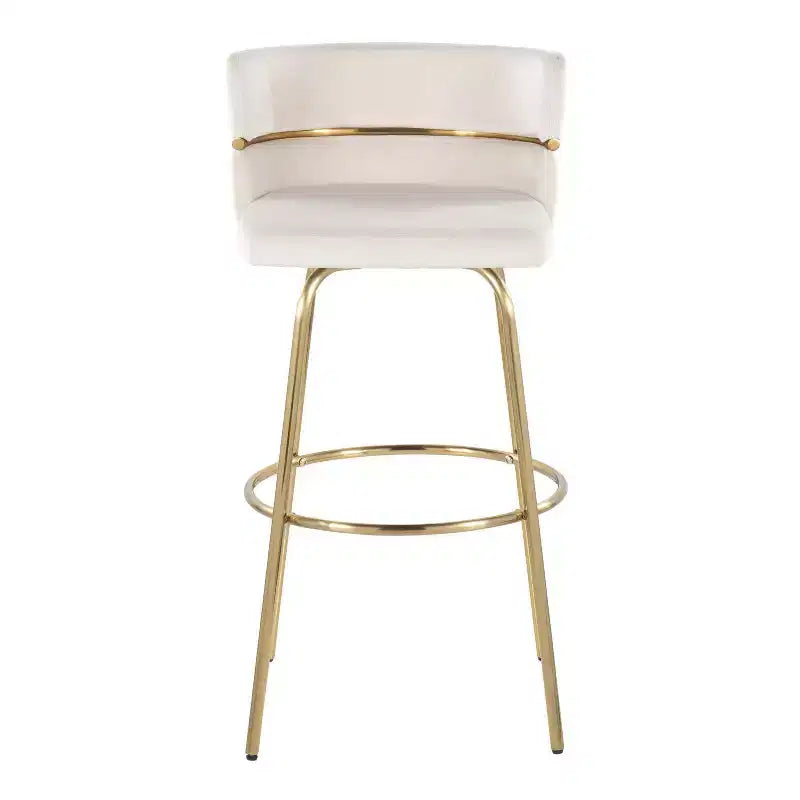 Lot de 2 tabourets de bar pivotants Doré/Crème | Revêtement en velours, base en métal