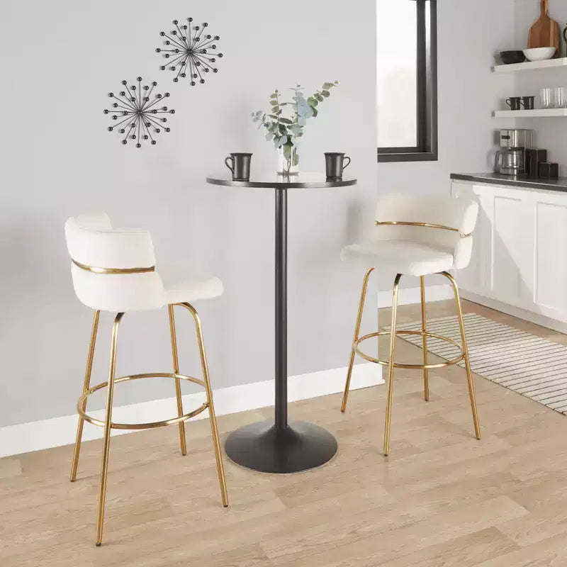 Lot de 2 tabourets de bar pivotants Doré/Crème | Revêtement en velours, base en métal