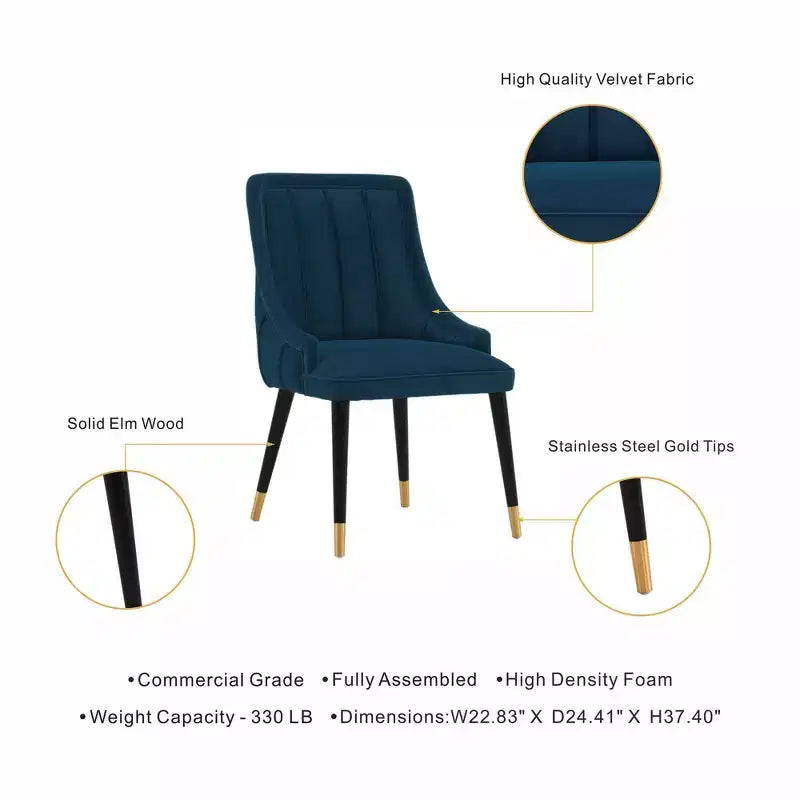 Chaise de salle à manger moderne capitonnée en velours | Bleu nuit
