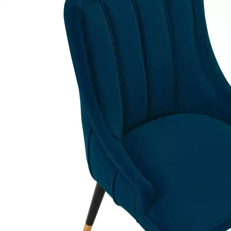 Chaise de salle à manger moderne capitonnée en velours | Bleu nuit