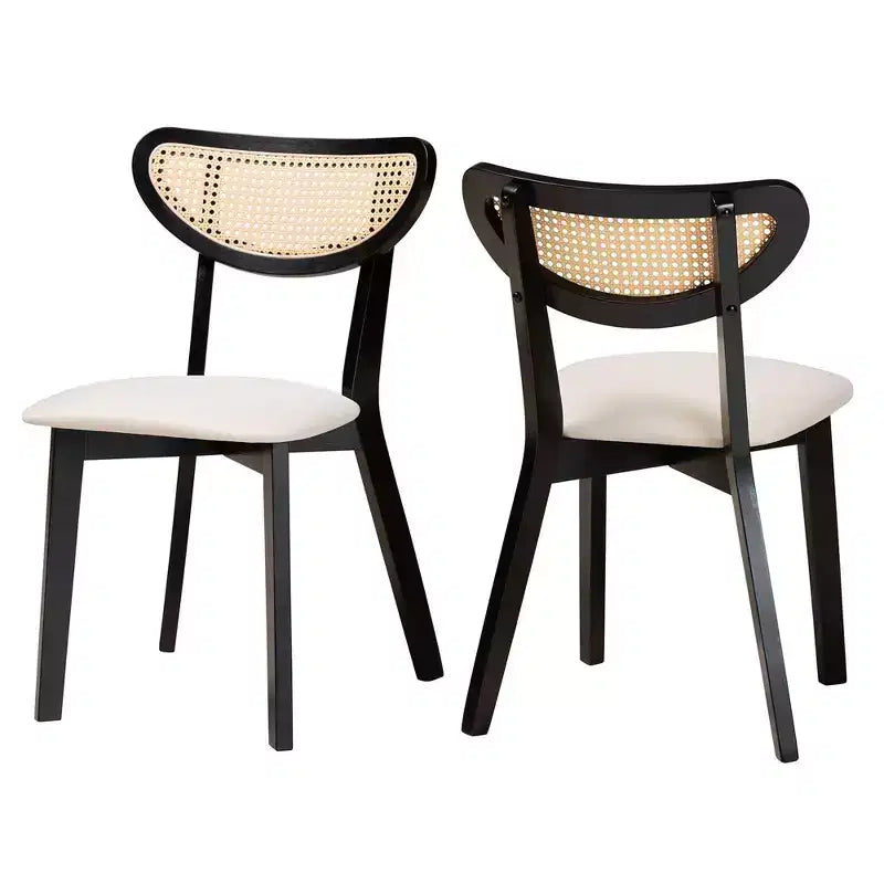 Lot de 2 chaises de salle à manger | Détails en rotin de style Mid-Century, Rembourrage en mousse