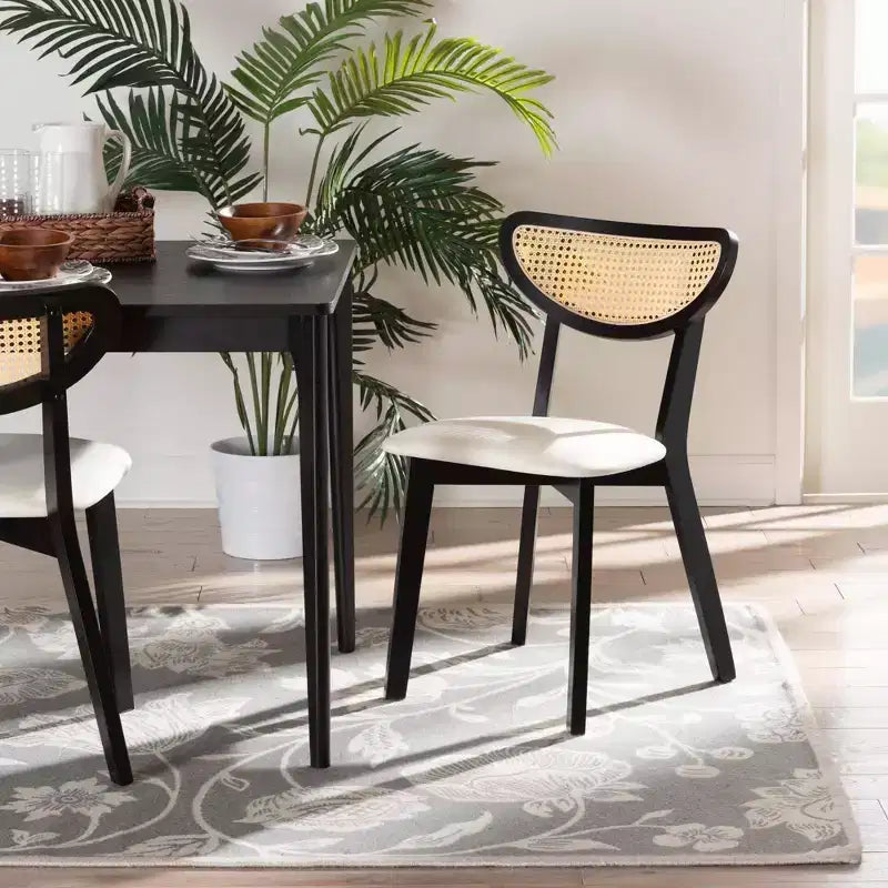 Lot de 2 chaises de salle à manger | Détails en rotin de style Mid-Century, Rembourrage en mousse