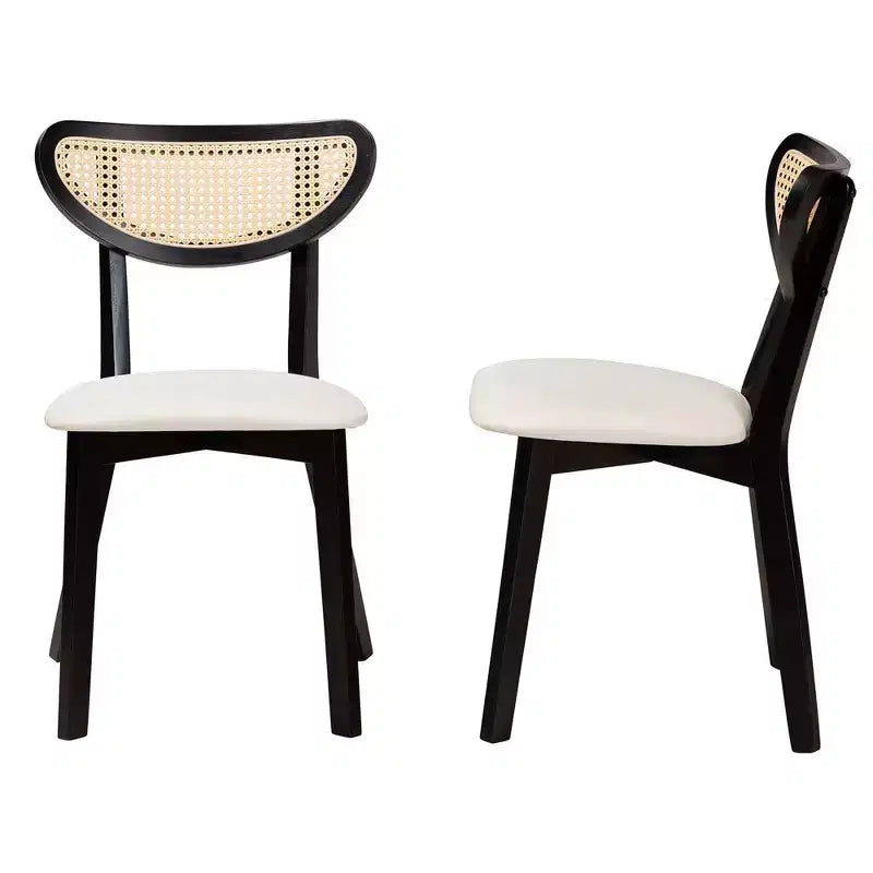 Lot de 2 chaises de salle à manger | Détails en rotin de style Mid-Century, Rembourrage en mousse