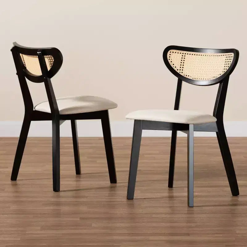 Lot de 2 chaises de salle à manger | Détails en rotin de style Mid-Century, Rembourrage en mousse