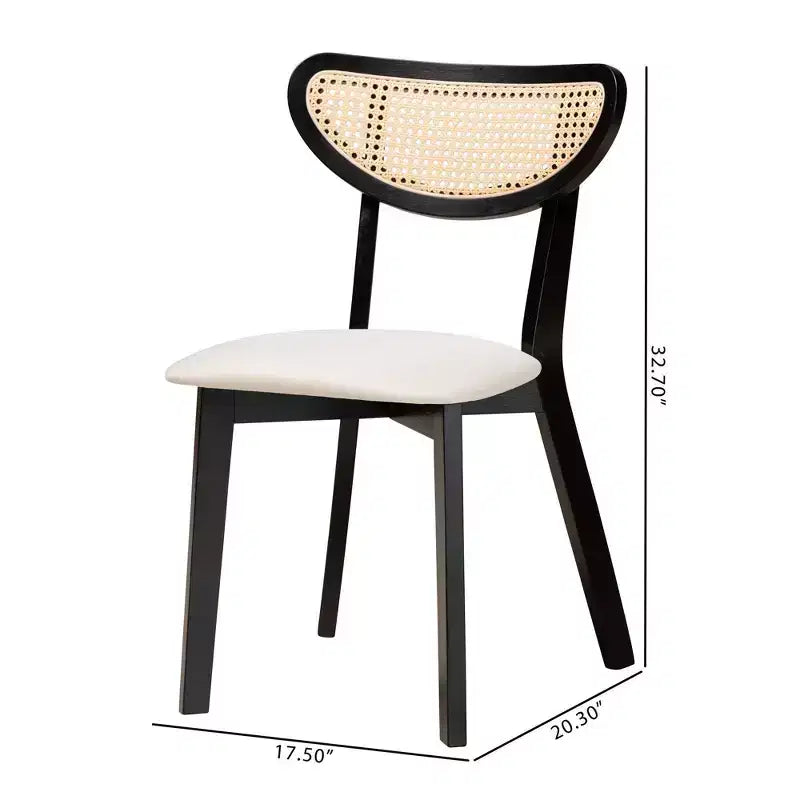 Lot de 2 chaises de salle à manger | Détails en rotin de style Mid-Century, Rembourrage en mousse