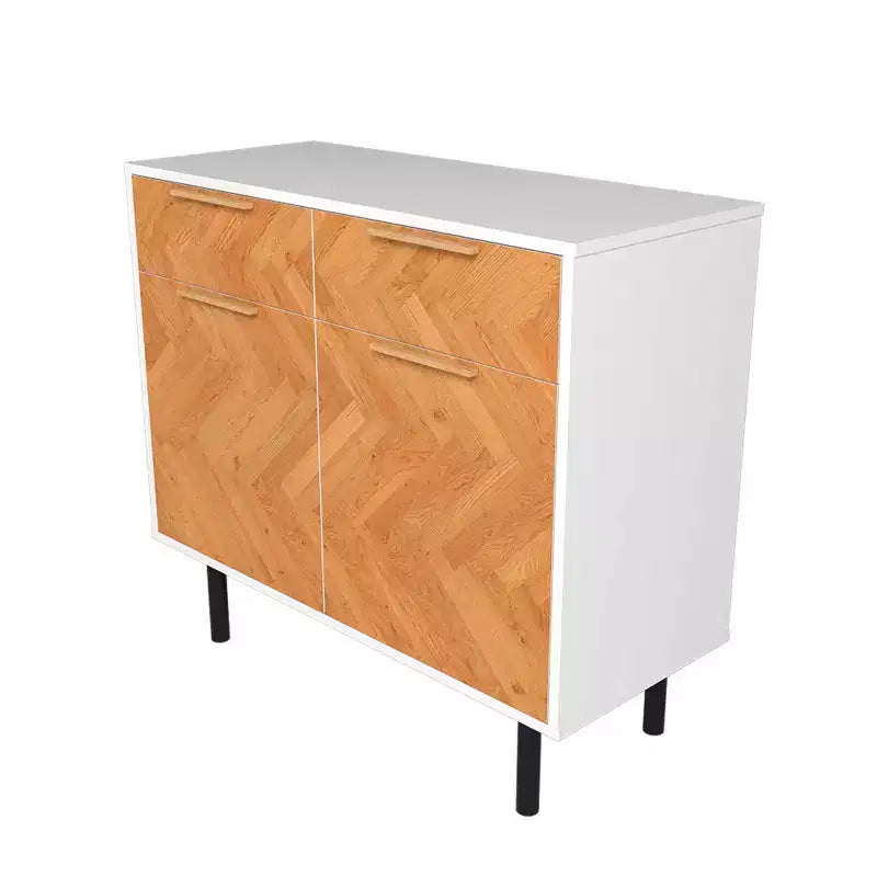 Manhattan Comfort Liam Buffet 4 Étagères Mid-Century Moderne Blanc/Bois