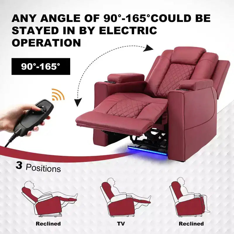 Fauteuil de massage électrique inclinable avec LED | Cuir PU, Rouge