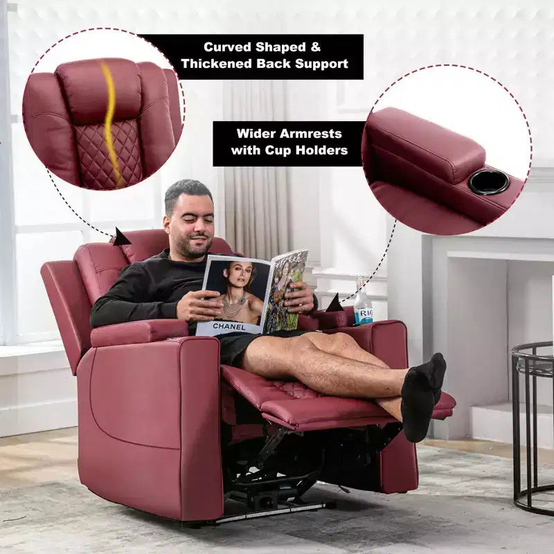 Fauteuil de massage électrique inclinable avec LED | Cuir PU, Rouge