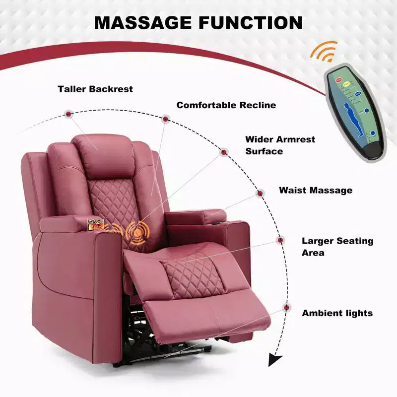 Fauteuil de massage électrique inclinable avec LED | Cuir PU, Rouge