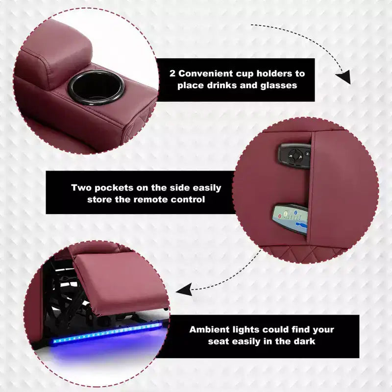 Fauteuil de massage électrique inclinable avec LED | Cuir PU, Rouge