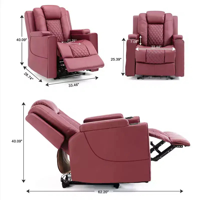 Fauteuil de massage électrique inclinable avec LED | Cuir PU, Rouge