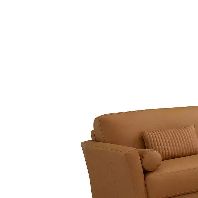 Canapé 84" Cuir marron clair | Fabriqué en Italie, Coussins traversins, Pieds en métal