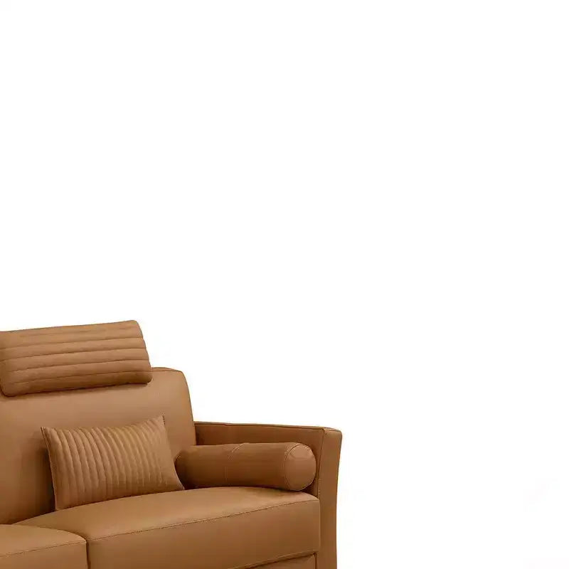 Canapé 84" Cuir marron clair | Fabriqué en Italie, Coussins traversins, Pieds en métal
