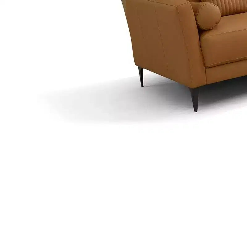 Canapé 84" Cuir marron clair | Fabriqué en Italie, Coussins traversins, Pieds en métal
