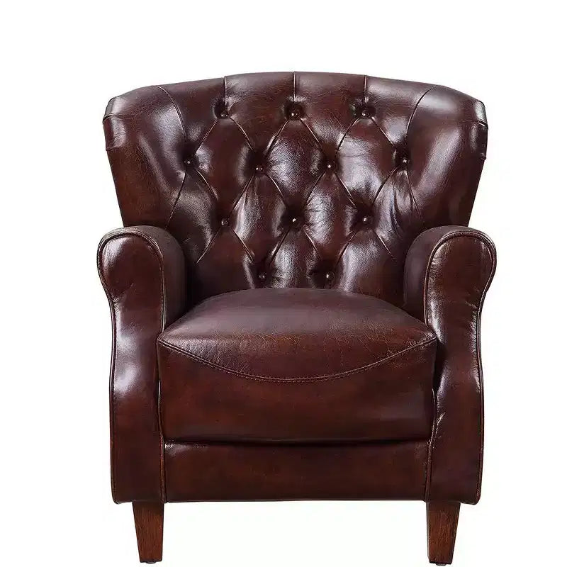 Fauteuil d'appoint Brancaster 30" Marron vintage/Aluminium - Acme Furniture : Revêtement en cuir, Capitonné, Aucun assemblage requis