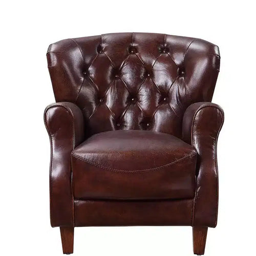 Fauteuil d'appoint Brancaster 30" Marron vintage/Aluminium - Acme Furniture : Revêtement en cuir, Capitonné, Aucun assemblage requis