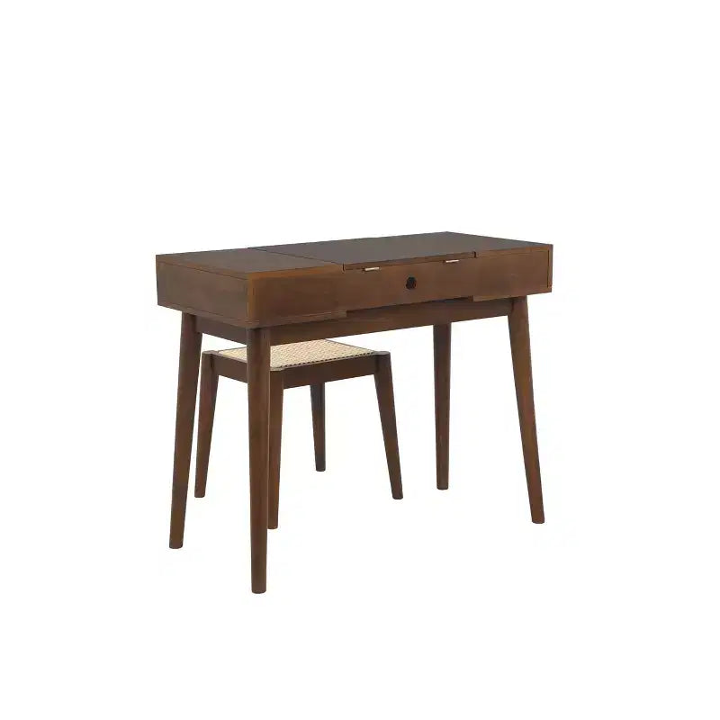 Coiffeuse en bois massif avec tabouret | Miroir basculant et rangement bohèmes