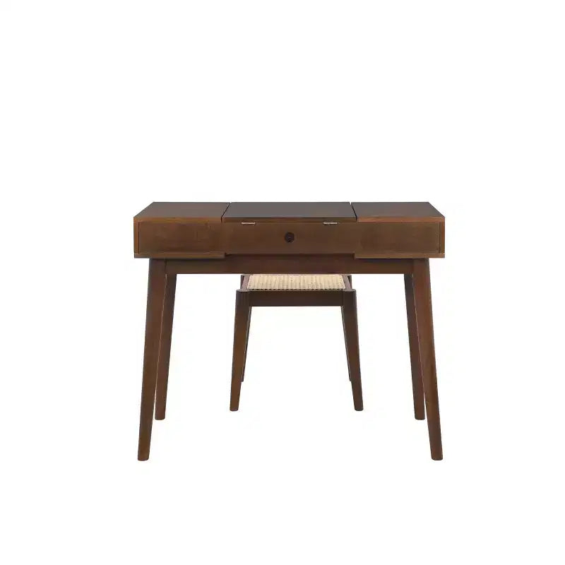 Coiffeuse en bois massif avec tabouret | Miroir basculant et rangement bohèmes