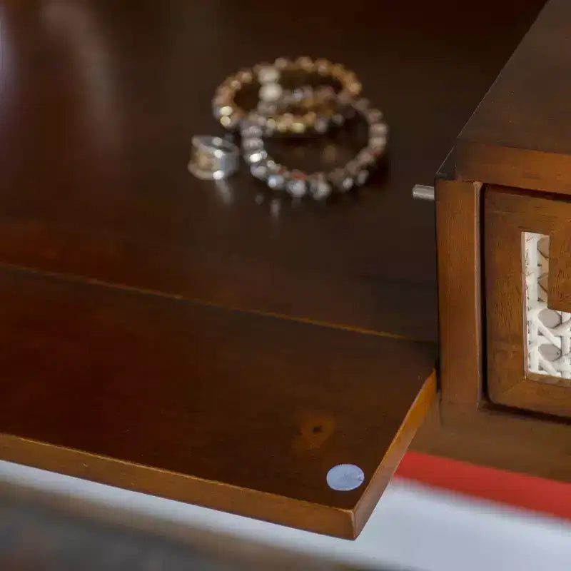 Coiffeuse en bois massif avec tabouret | Miroir basculant et rangement bohèmes