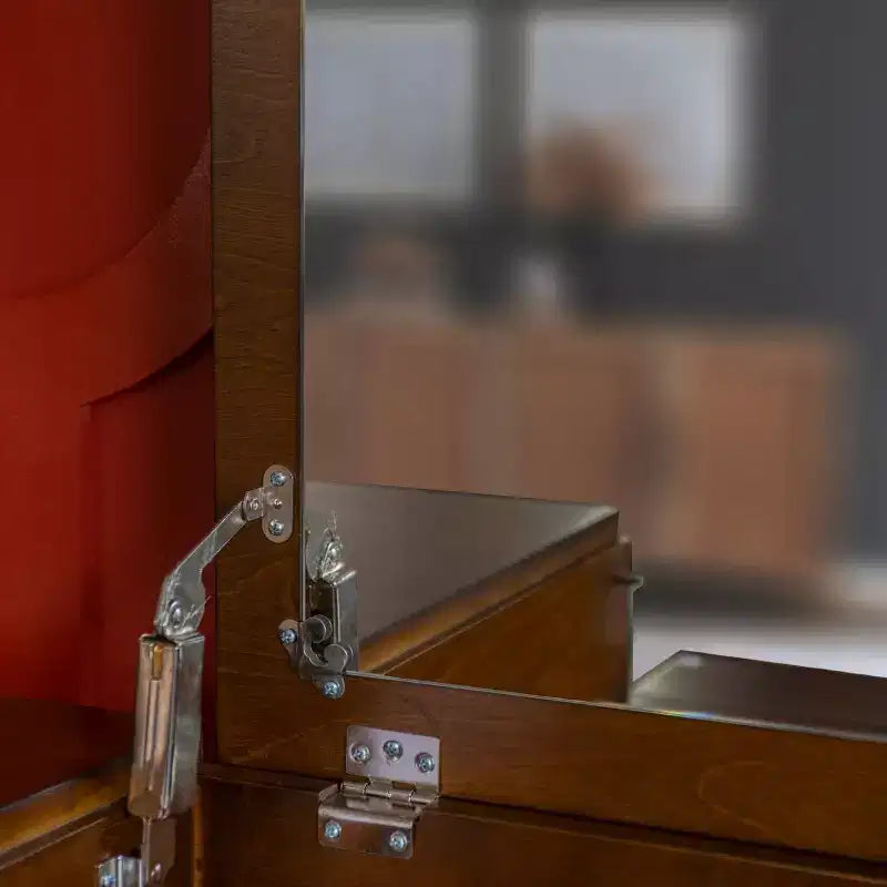 Coiffeuse en bois massif avec tabouret | Miroir basculant et rangement bohèmes