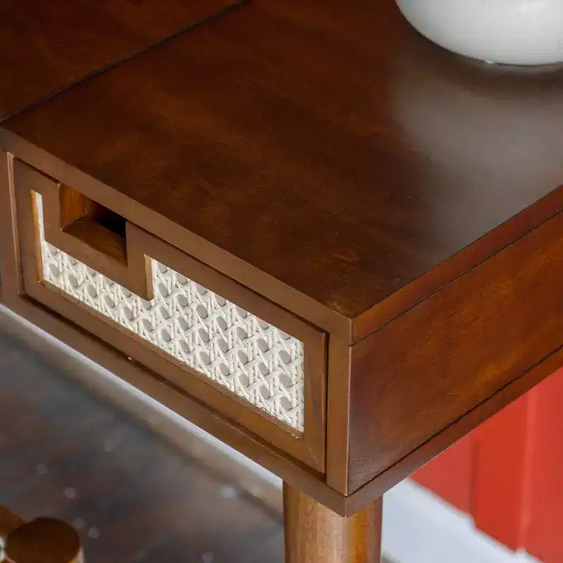 Coiffeuse en bois massif avec tabouret | Miroir basculant et rangement bohèmes