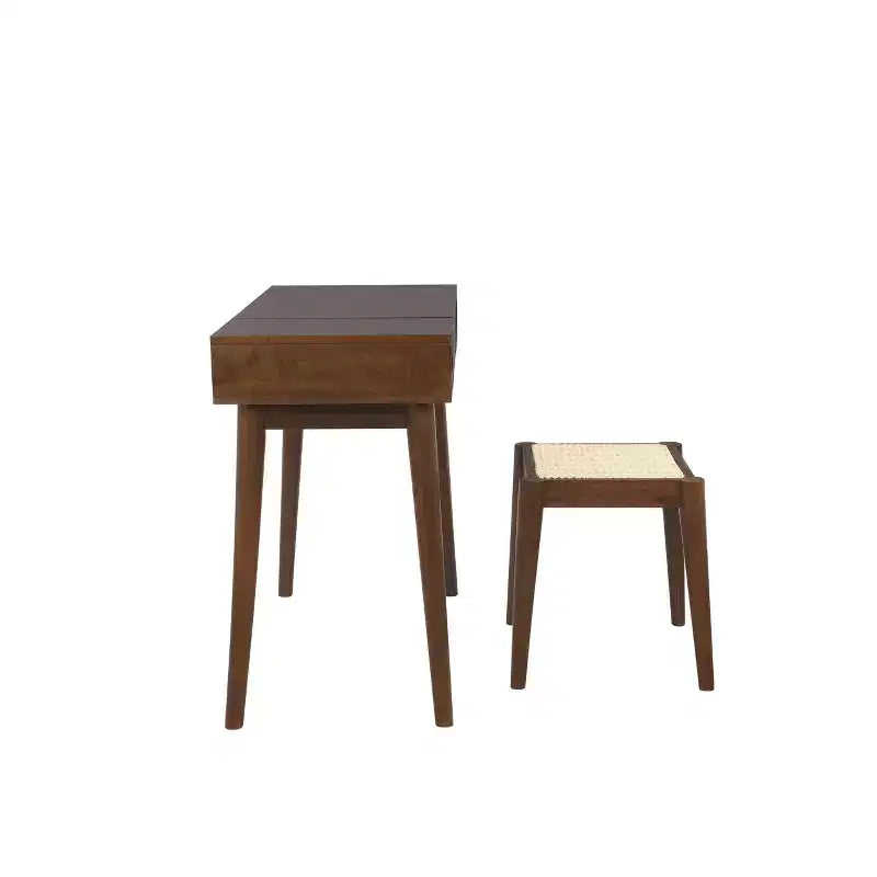 Coiffeuse en bois massif avec tabouret | Miroir basculant et rangement bohèmes