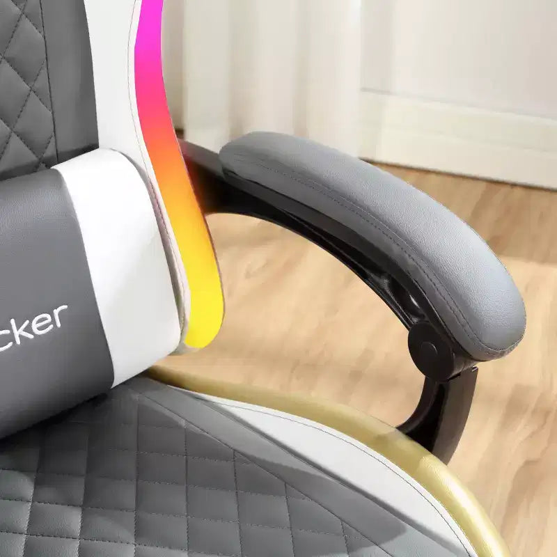 Chaise de gaming ergonomique PC LED RGB | Gris, Blanc & Or