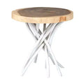 East at Main 22" Liberte Round Side Table: Reclaimed Teak, No Assembly, Rustic Tripod Base