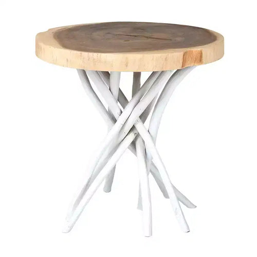 East at Main 22" Liberte Round Side Table: Reclaimed Teak, No Assembly, Rustic Tripod Base
