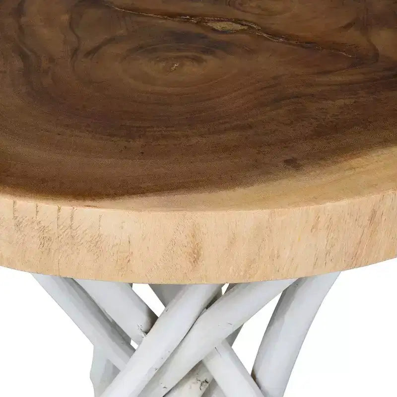 Table d'appoint ronde 22" en teck recyclé | Piètement tripode rustique, aucun assemblage requis