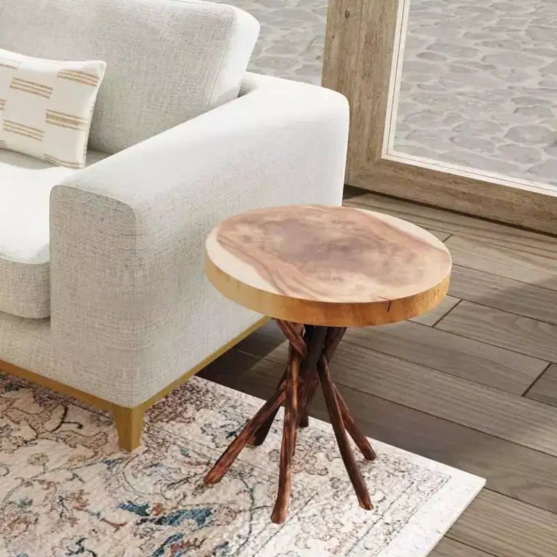 Table d'appoint ronde 22" en teck recyclé | Piètement tripode rustique, aucun assemblage requis