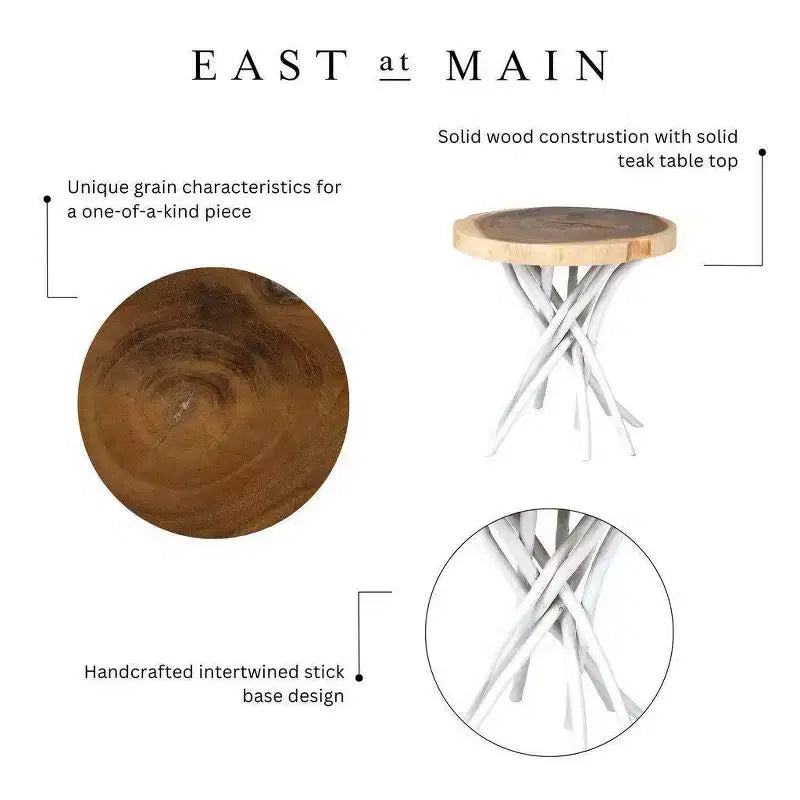 Table d'appoint ronde 22" en teck recyclé | Piètement tripode rustique, aucun assemblage requis