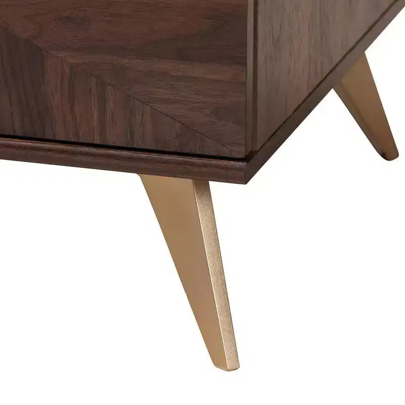 Table basse en bois à 2 tiroirs - Noyer brun et doré | Rangement de style Mid-Century