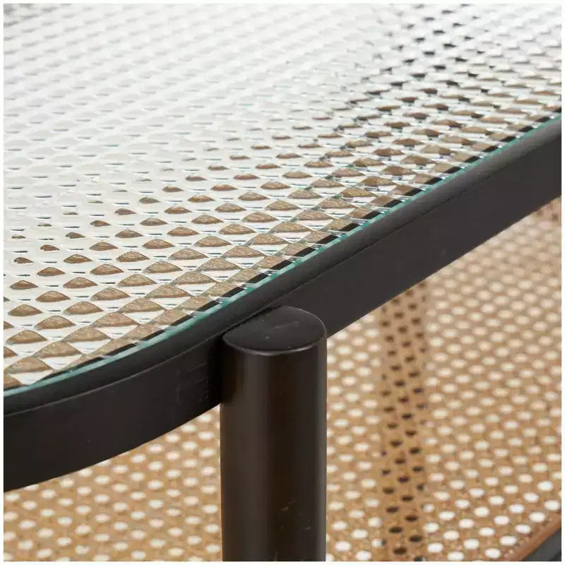 Console en rotin avec plateau en verre trempé marron | Style Campagne