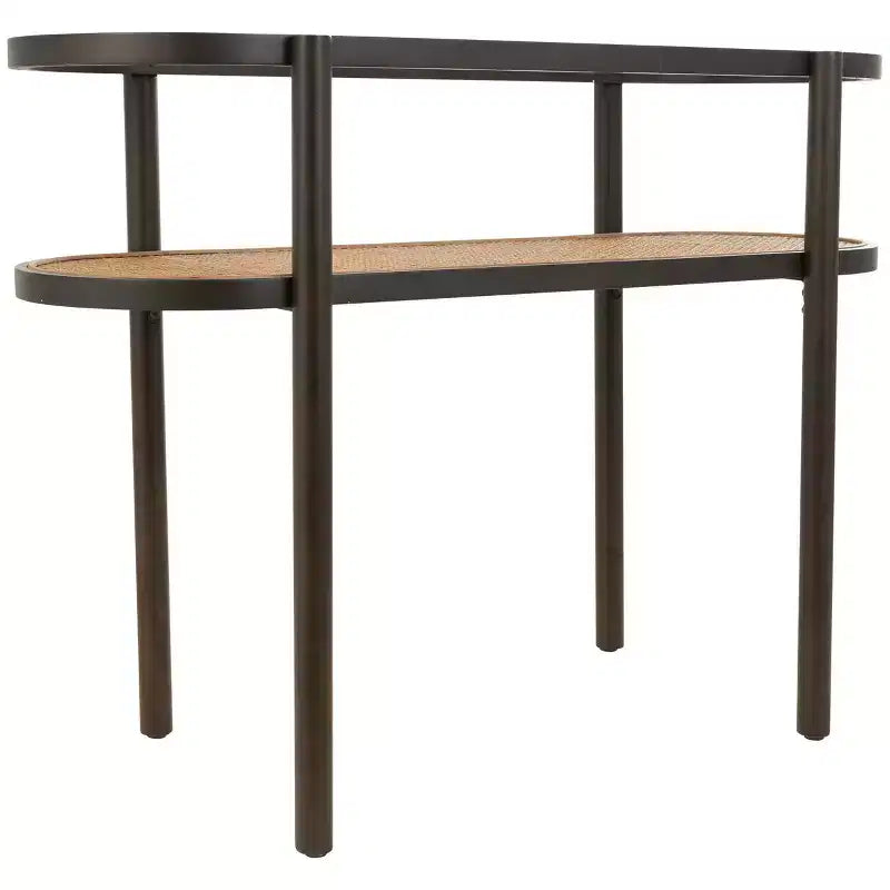 Console en rotin avec plateau en verre trempé marron | Style Campagne
