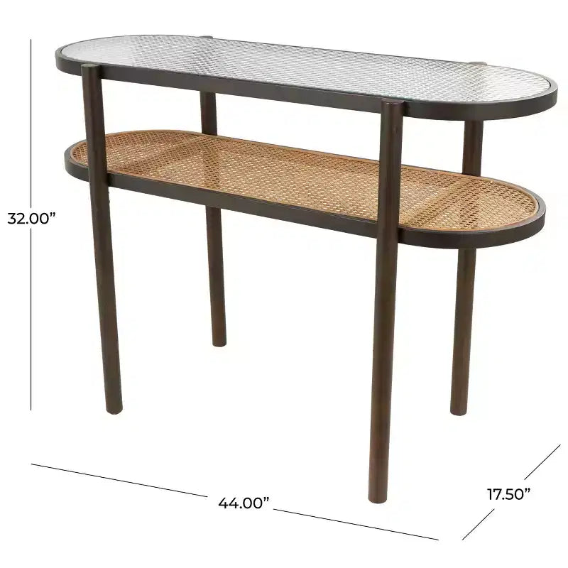 Console en rotin avec plateau en verre trempé marron | Style Campagne